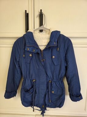 Copper Key Girls Blue Hooded Puffer Jacket with Sherpa Lining